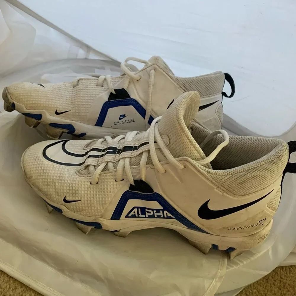 Nike Alpha Menace 3 Shark White & Blue Size 8 Football Cleats CV0582-101